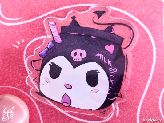 Kuromi Acrylic Pin - Kawaii Milk Brick - Cute Kuromie | Kawaii Kuromie Pin | Pin regalo mochila - by Colchetos