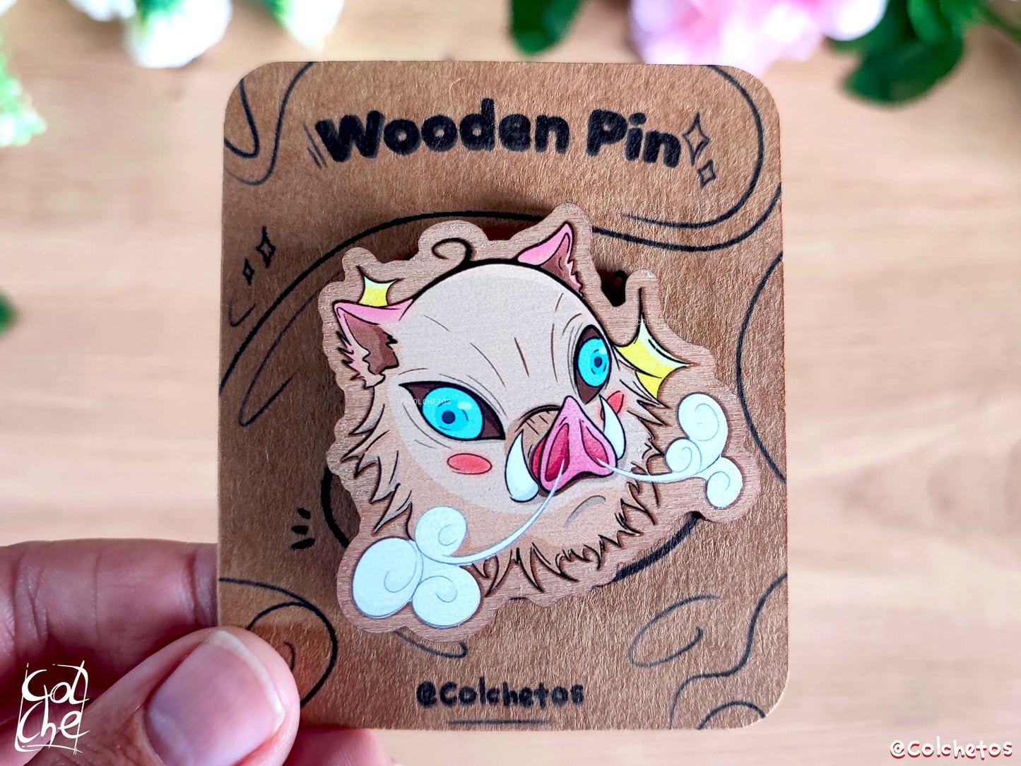 Cabeza de cerdo enfadado cute - Pin Madera