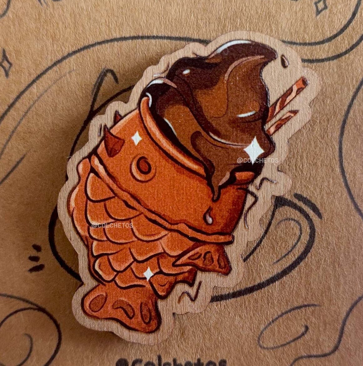 Taiyaki Helado Chocolate - Pin de Madera