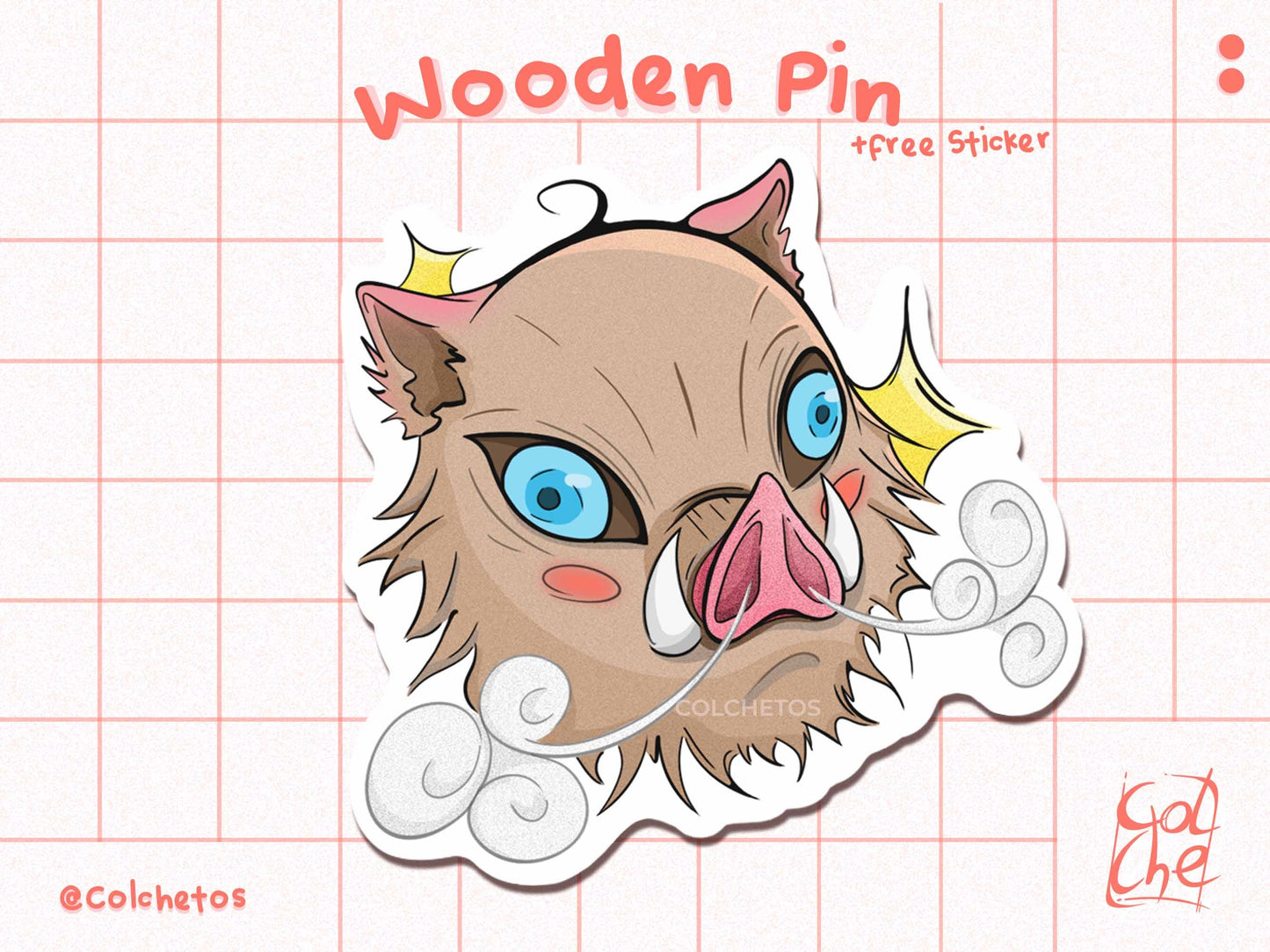 Cabeza de cerdo enfadado cute - Pin Madera