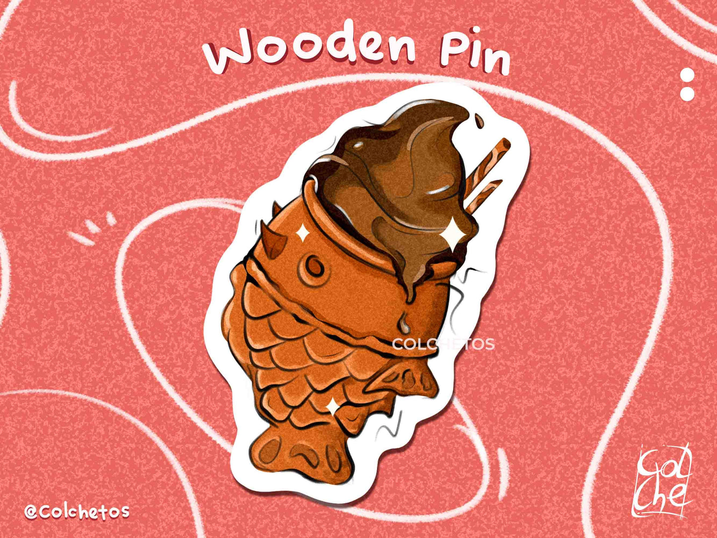 Taiyaki Helado Chocolate - Pin de Madera