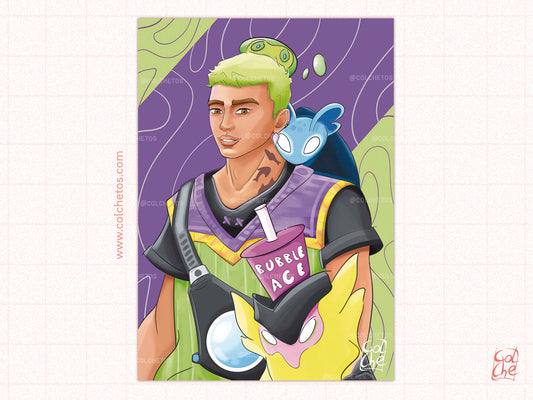 Agente con pelo verde y bichos blanditos - Print