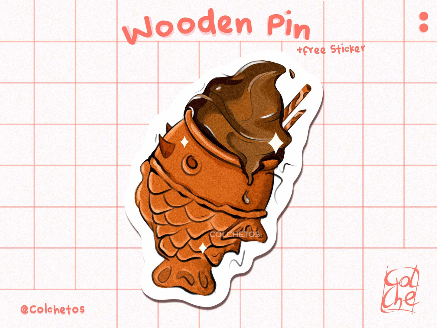 Taiyaki Helado Chocolate - Pin de Madera