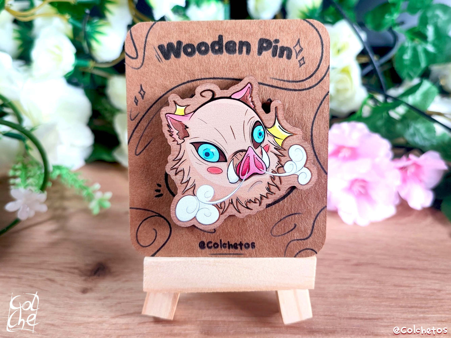 Cabeza de cerdo enfadado cute - Pin Madera
