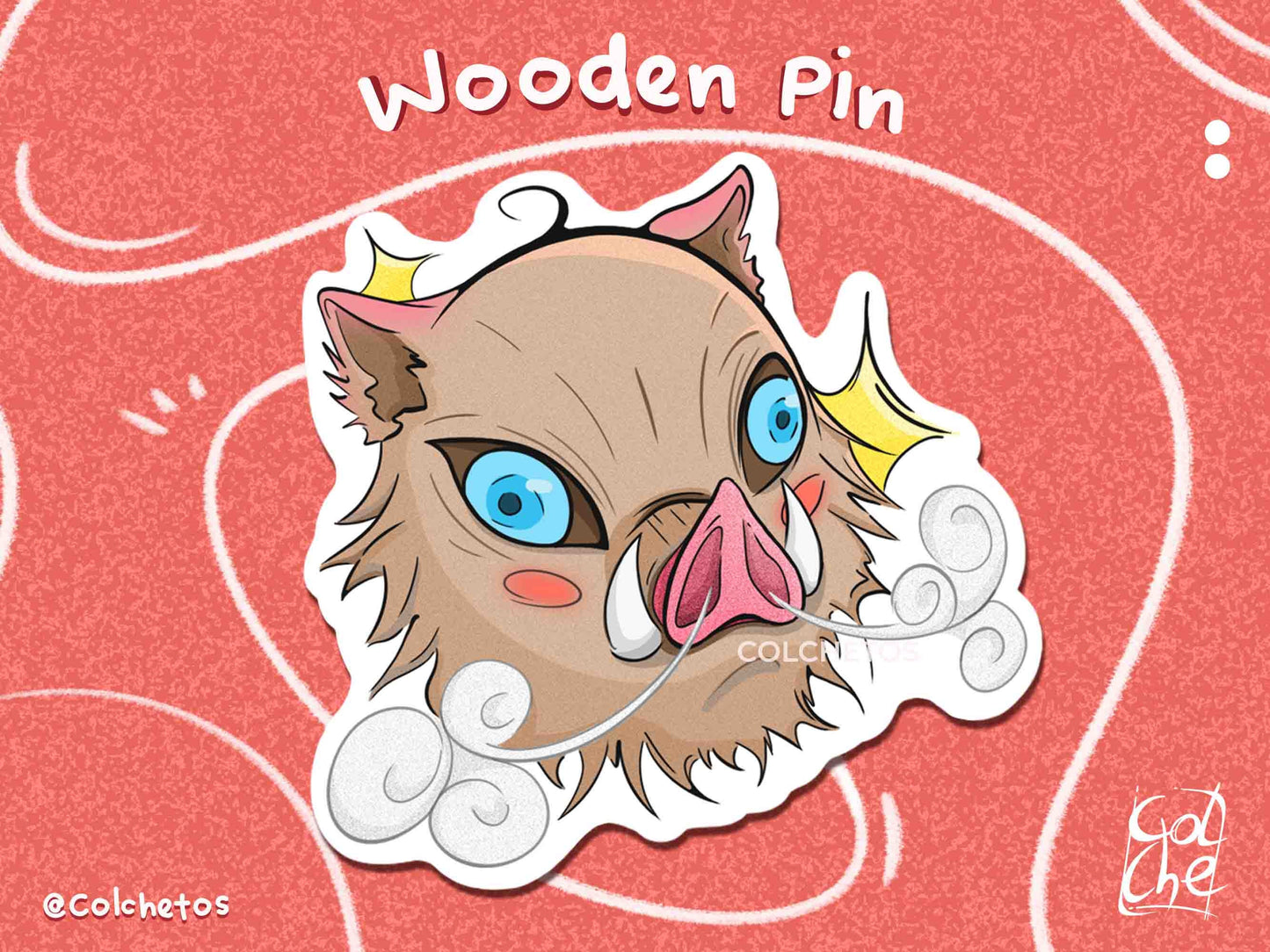 Cabeza de cerdo enfadado cute - Pin Madera