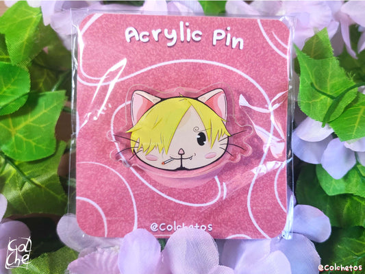 Sanji Cat - One Piece - Acrylic Pin Anime - Nakama Mugiwara - Anime Neko - by Colchetos
