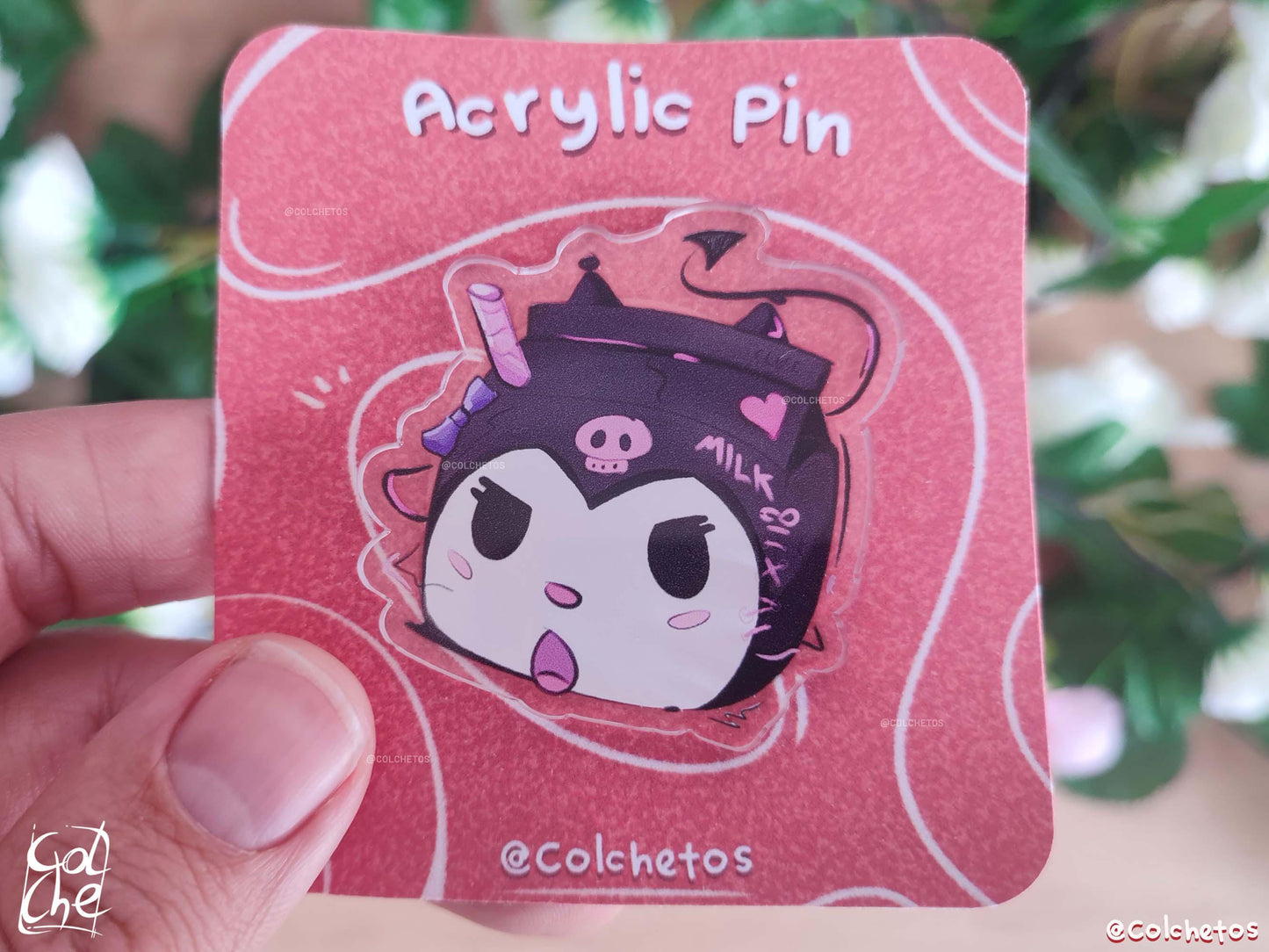 Kuromi Acrylic Pin - Kawaii Milk Brick - Cute Kuromie | Kawaii Kuromie Pin | Pin regalo mochila - by Colchetos