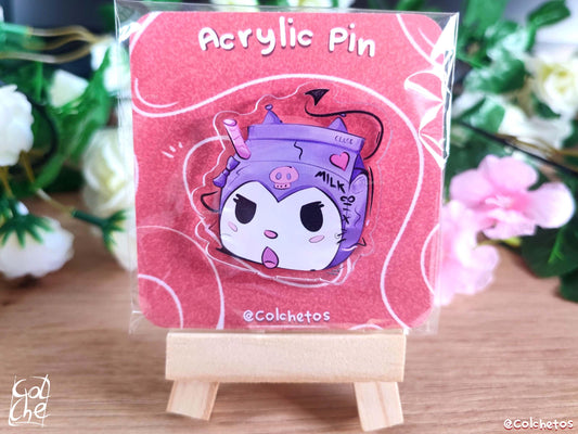 Kuromi Purple Acrylic Pin - Kawaii Milk Brick - Cute Kuromie | Kawaii Kuromie Pin | Pin regalo mochila - by Colchetos