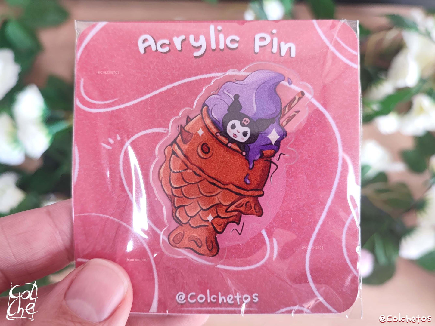Kuromi Taiyaki Acrylic Pin - Asian Food Cute - Cute Kuromie | Kawaii Kuromie Pin - by Colchetos