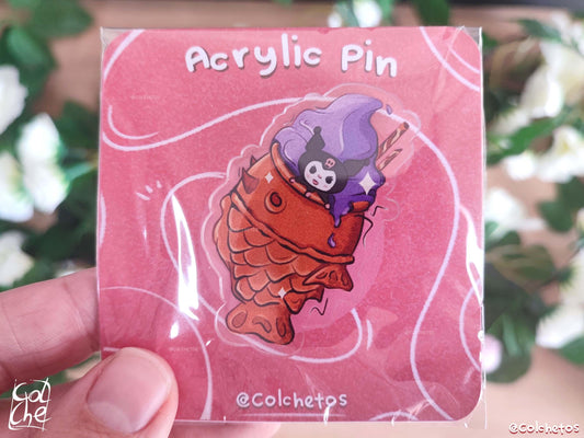 Kuromi Taiyaki Acrylic Pin - Asian Food Cute - Cute Kuromie | Kawaii Kuromie Pin - by Colchetos