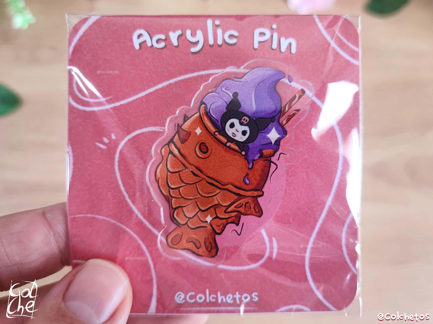 Kuromi Taiyaki Acrylic Pin - Asian Food Cute - Cute Kuromie | Kawaii Kuromie Pin - by Colchetos