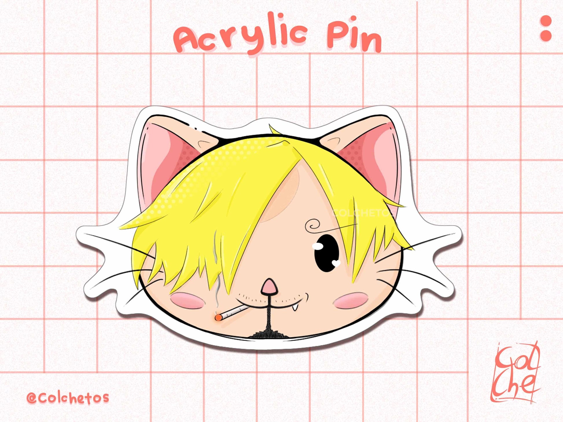 Sanji Cat - One Piece - Acrylic Pin Anime - Nakama Mugiwara - Anime Neko - by Colchetos