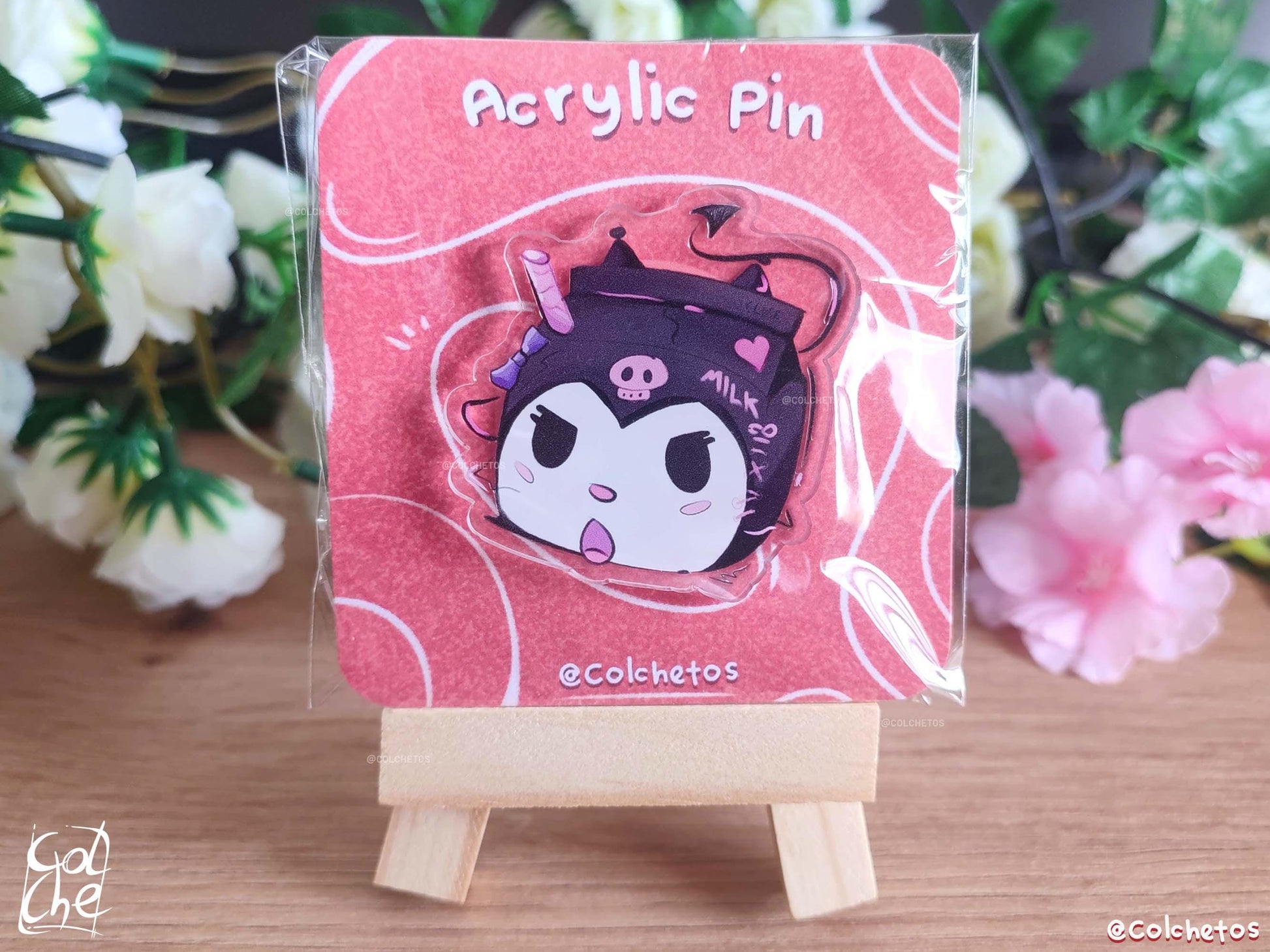Kuromi Acrylic Pin - Kawaii Milk Brick - Cute Kuromie | Kawaii Kuromie Pin | Pin regalo mochila - by Colchetos