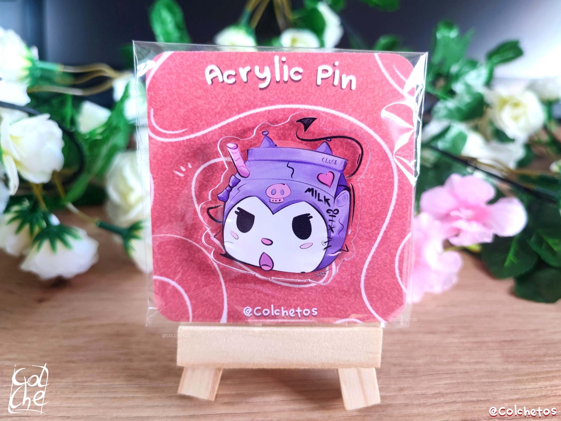 Kuromi Purple Acrylic Pin - Kawaii Milk Brick - Cute Kuromie | Kawaii Kuromie Pin | Pin regalo mochila - by Colchetos