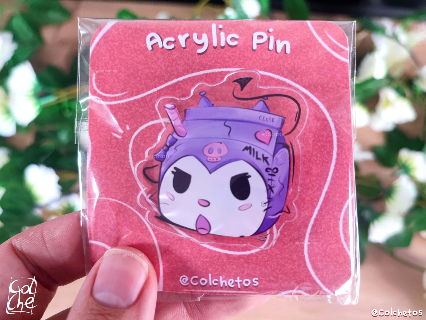 Kuromi Purple Acrylic Pin - Kawaii Milk Brick - Cute Kuromie | Kawaii Kuromie Pin | Pin regalo mochila - by Colchetos