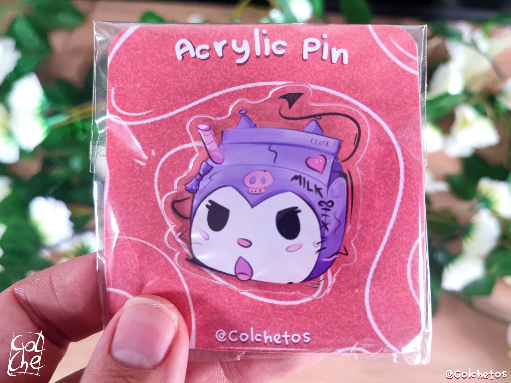 Kuromi Purple Acrylic Pin - Kawaii Milk Brick - Cute Kuromie | Kawaii Kuromie Pin | Pin regalo mochila - by Colchetos