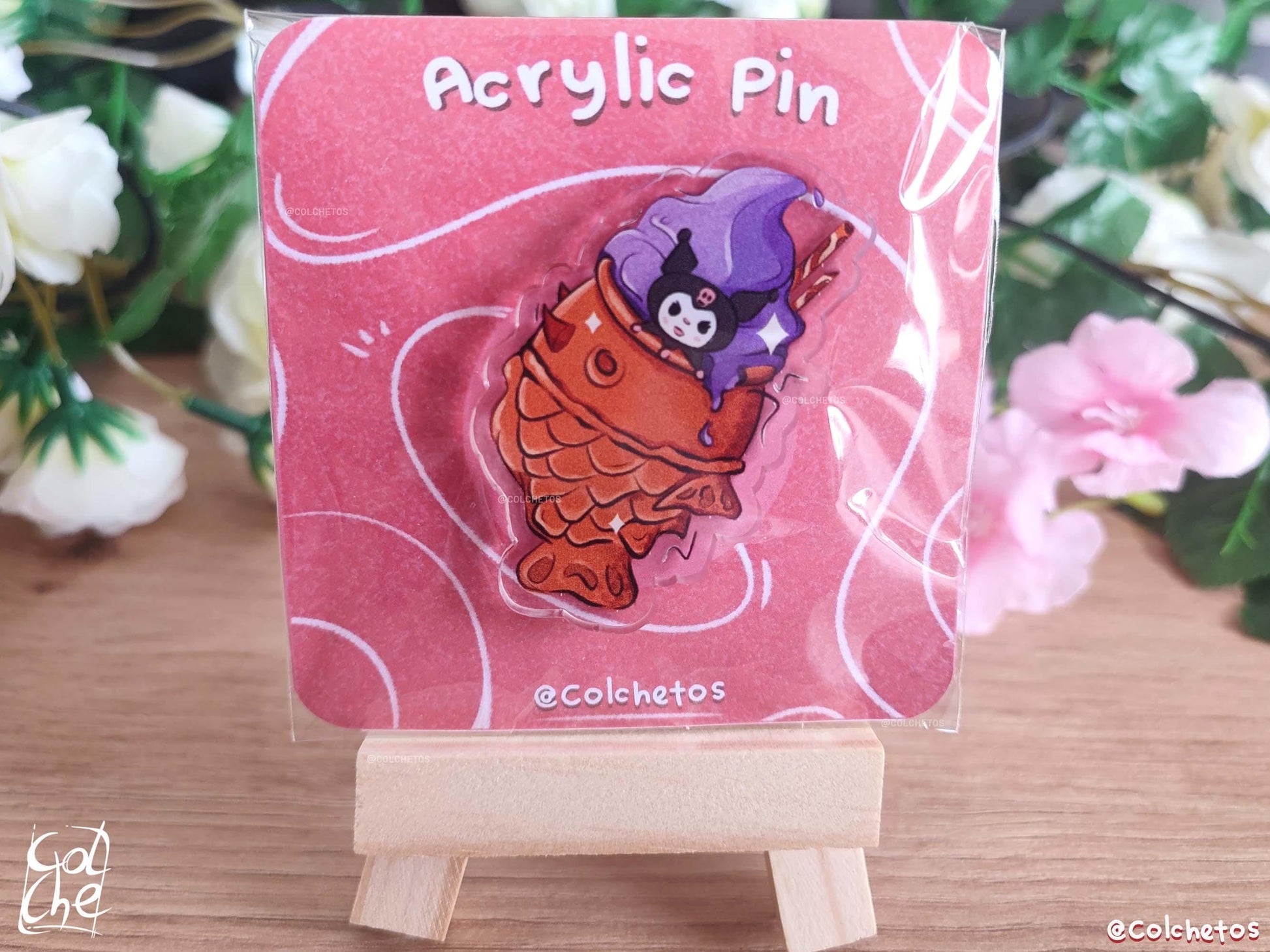 Kuromi Taiyaki Acrylic Pin - Asian Food Cute - Cute Kuromie | Kawaii Kuromie Pin - by Colchetos