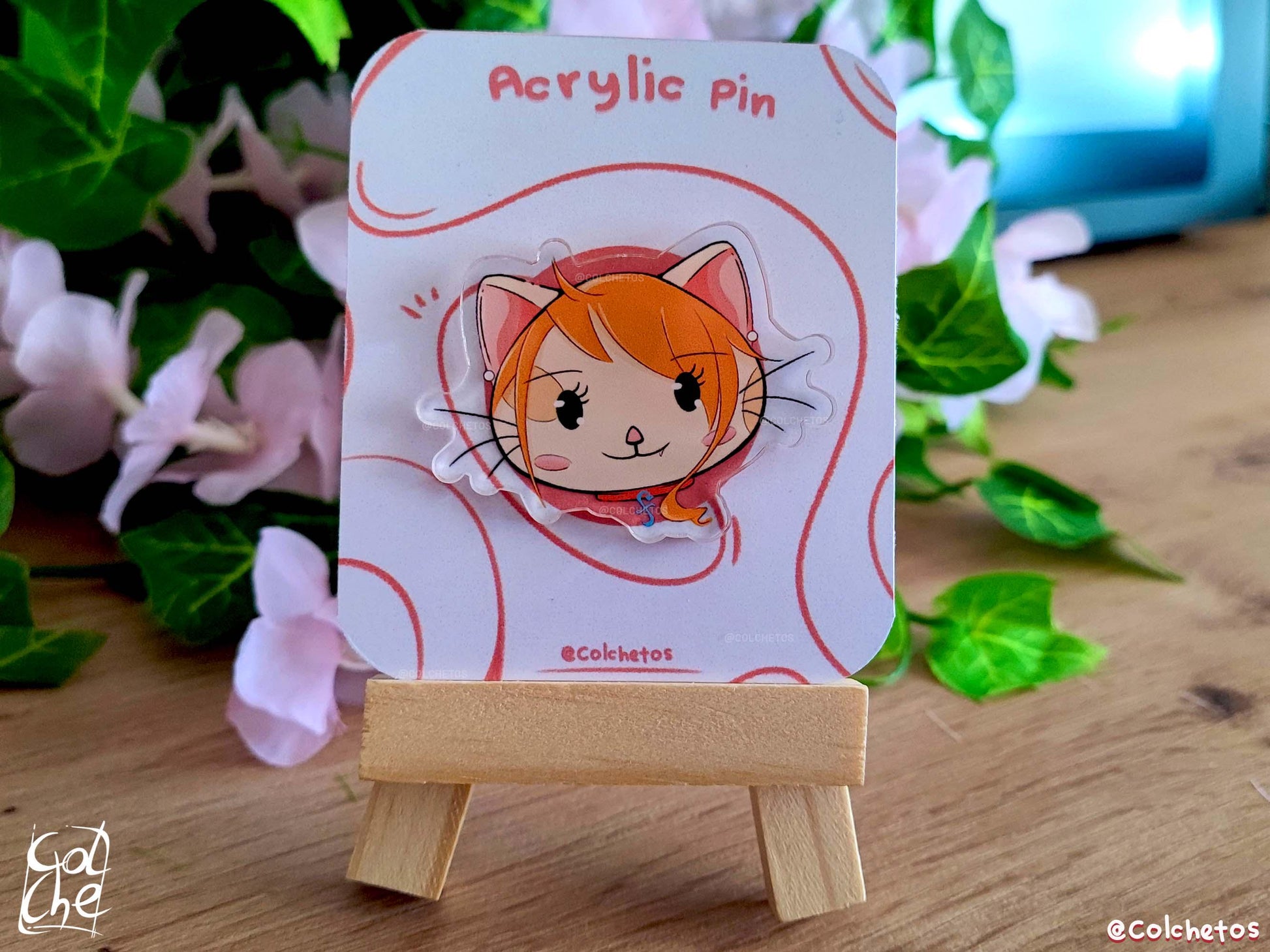 Nami Cat - Acrylic Pin Anime - One Piece - Anime Neko - by Colchetos