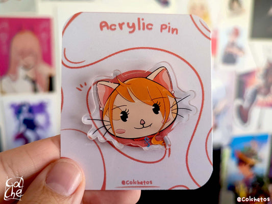 Nami Cat - Acrylic Pin Anime - One Piece - Anime Neko - by Colchetos