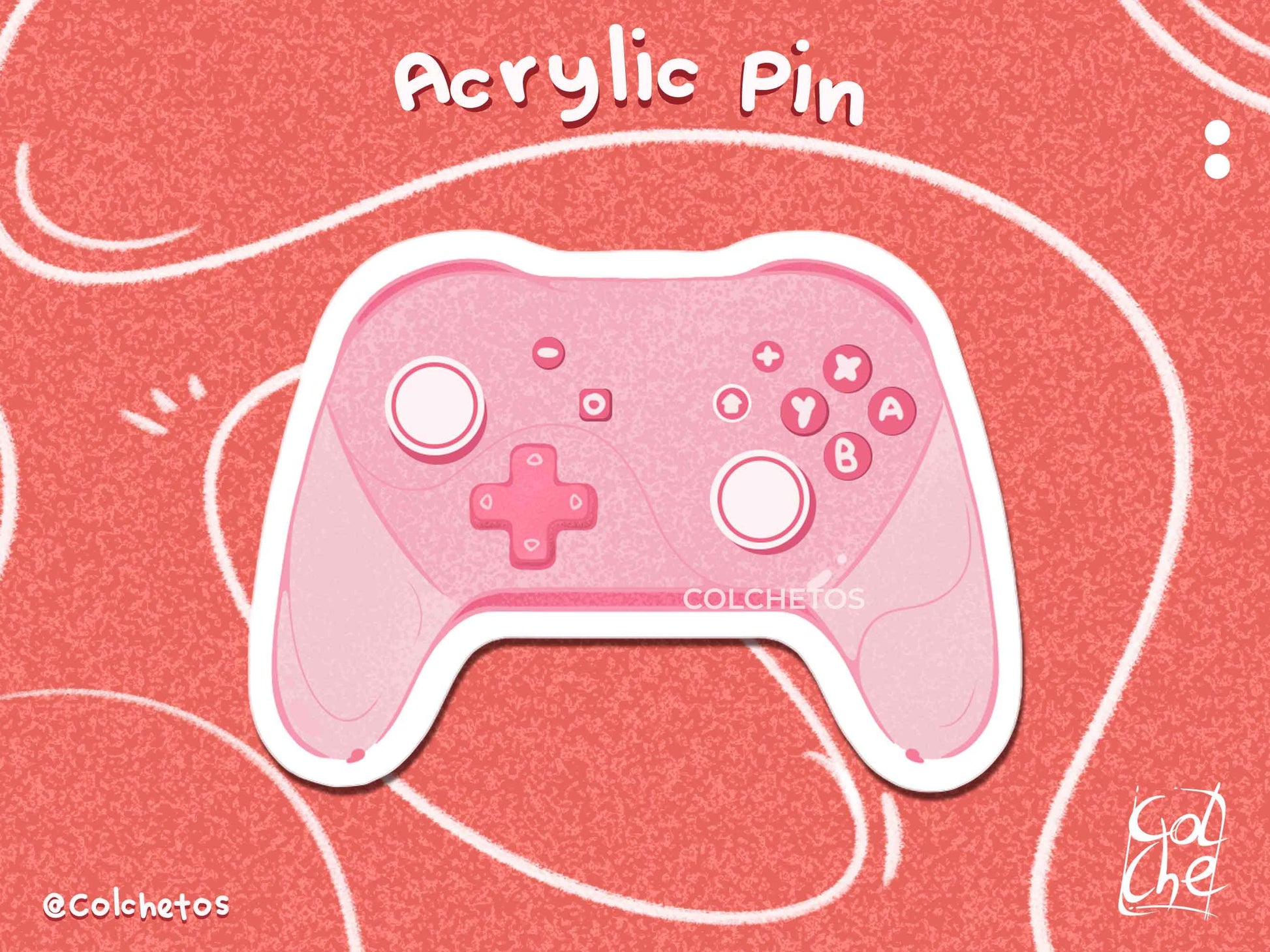 Pink Controller Pink Acrylic Pin - Gamer Girl - Regalo Gamer - Accesorios kawaii - by Colchetos