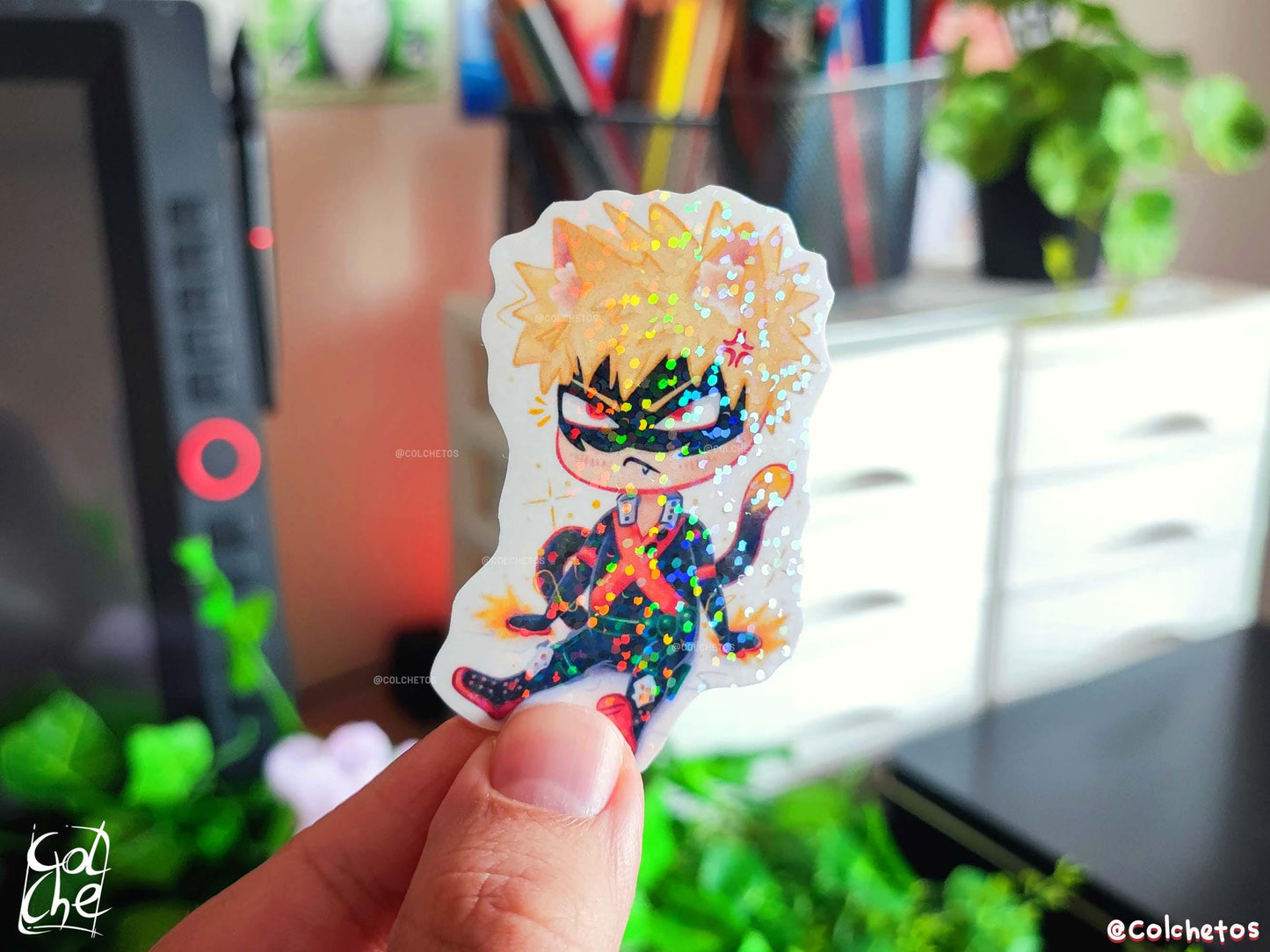 Bakugo Chibi Cat Sticker Premium Holo Dots - My Hero Academia MHA Katsuki Bakugo