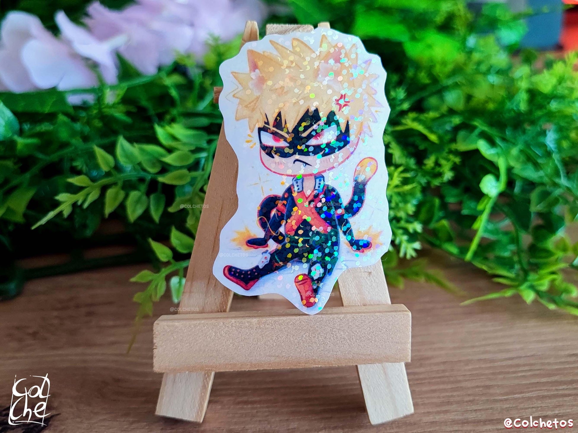 Bakugo Chibi Cat Sticker Premium Holo Dots - My Hero Academia MHA Katsuki Bakugo