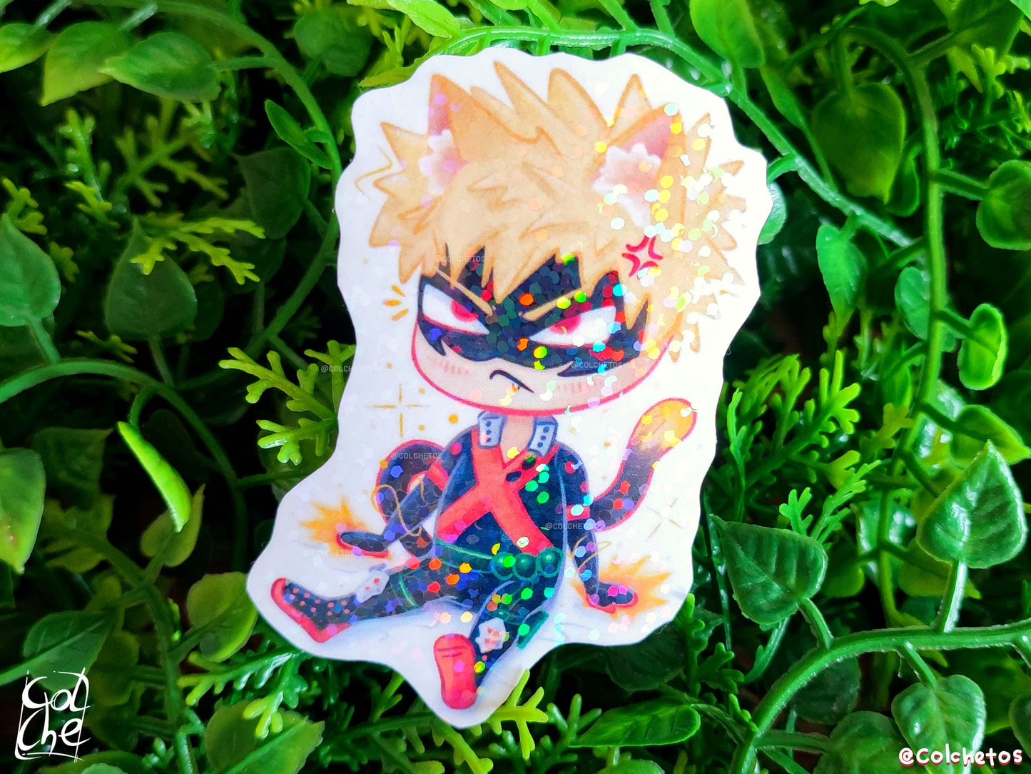 Bakugo Chibi Cat Sticker Premium Holo Dots - My Hero Academia MHA Katsuki Bakugo
