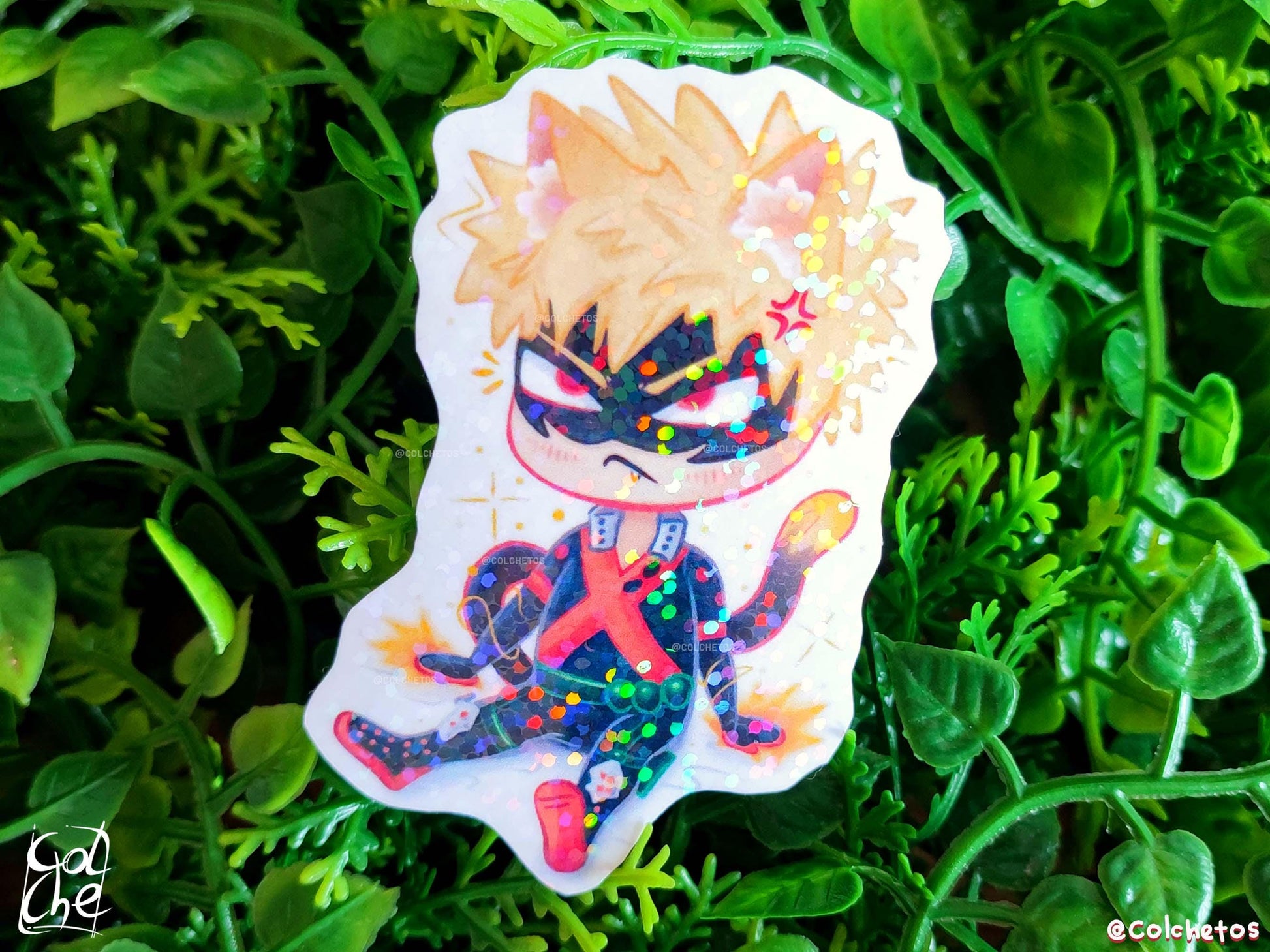 Bakugo Chibi Cat Sticker Premium Holo Dots - My Hero Academia MHA Katsuki Bakugo