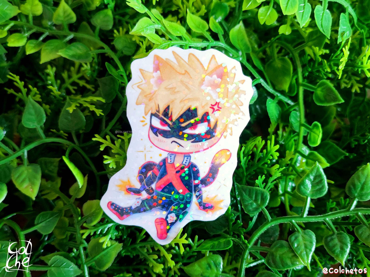 Bakugo Chibi Cat Sticker Premium Holo Dots - My Hero Academia MHA Katsuki Bakugo