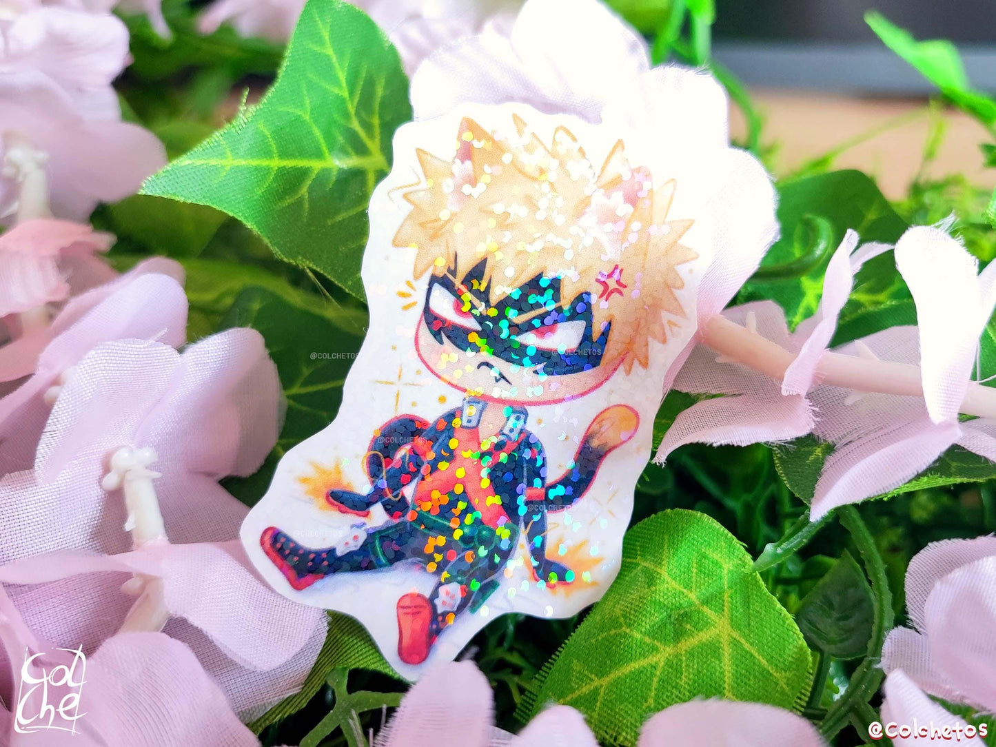 Bakugo Chibi Cat Sticker Premium Holo Dots - My Hero Academia MHA Katsuki Bakugo