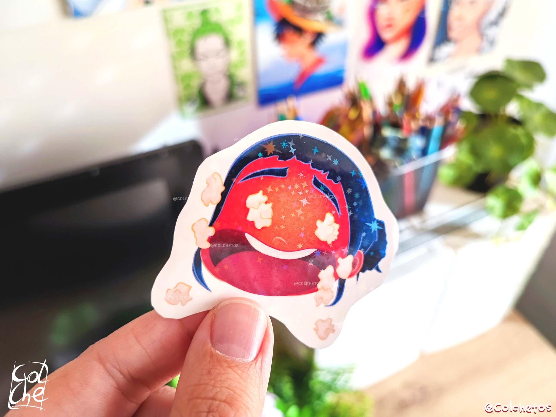 Zoey Funny Red Popcorn Face Meme Sticker - Zoey kpop demon hunters huntrix - Premium Waterproof Stars Sticker - Best Huntrx Gifs