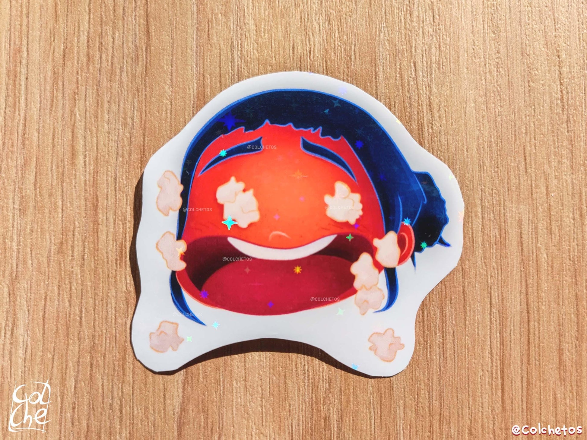 Zoey Funny Red Popcorn Face Meme Sticker - Zoey kpop demon hunters huntrix - Premium Waterproof Stars Sticker - Best Huntrx Gifs