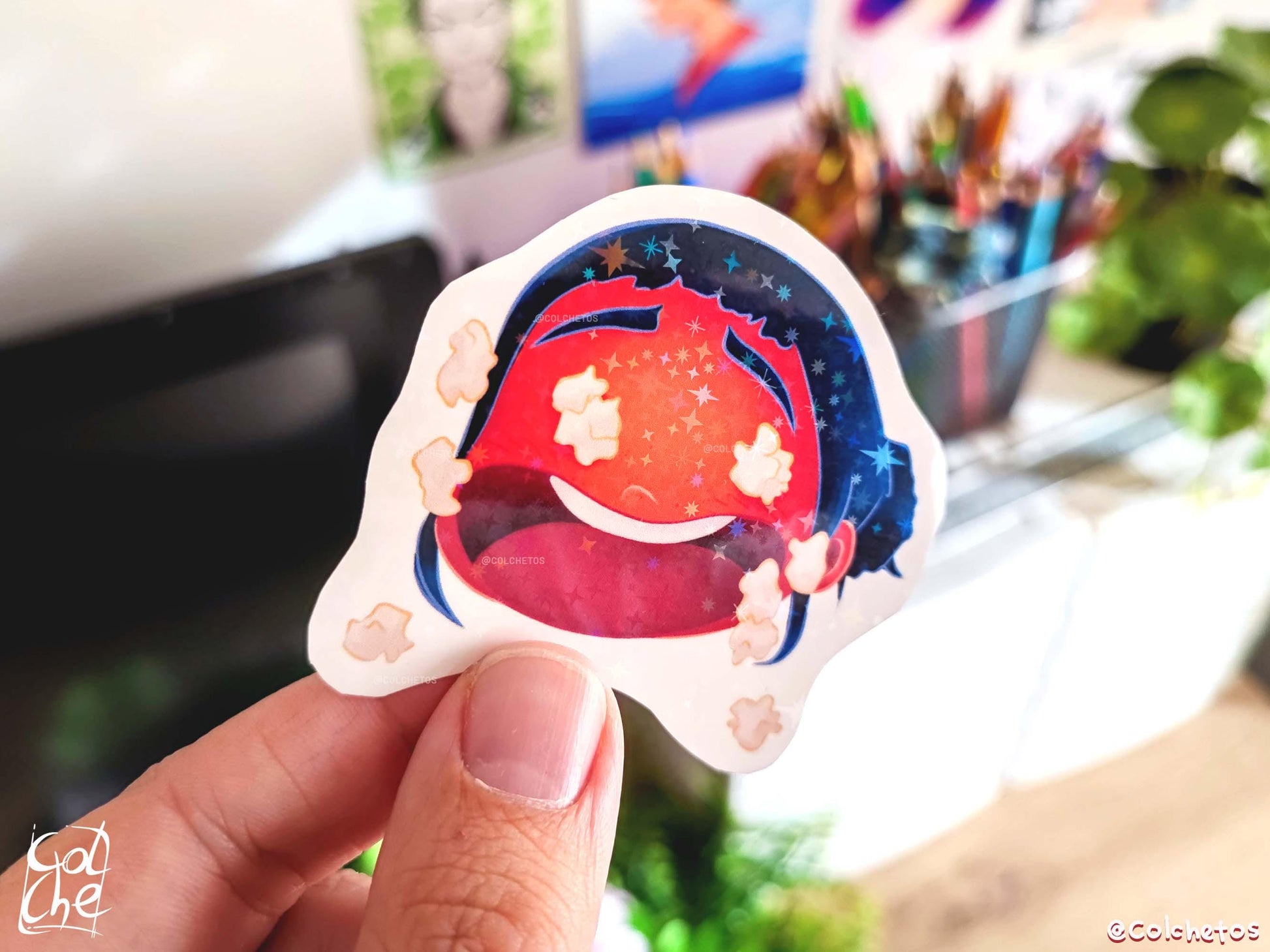 Zoey Funny Red Popcorn Face Meme Sticker - Zoey kpop demon hunters huntrix - Premium Waterproof Stars Sticker - Best Huntrx Gifs