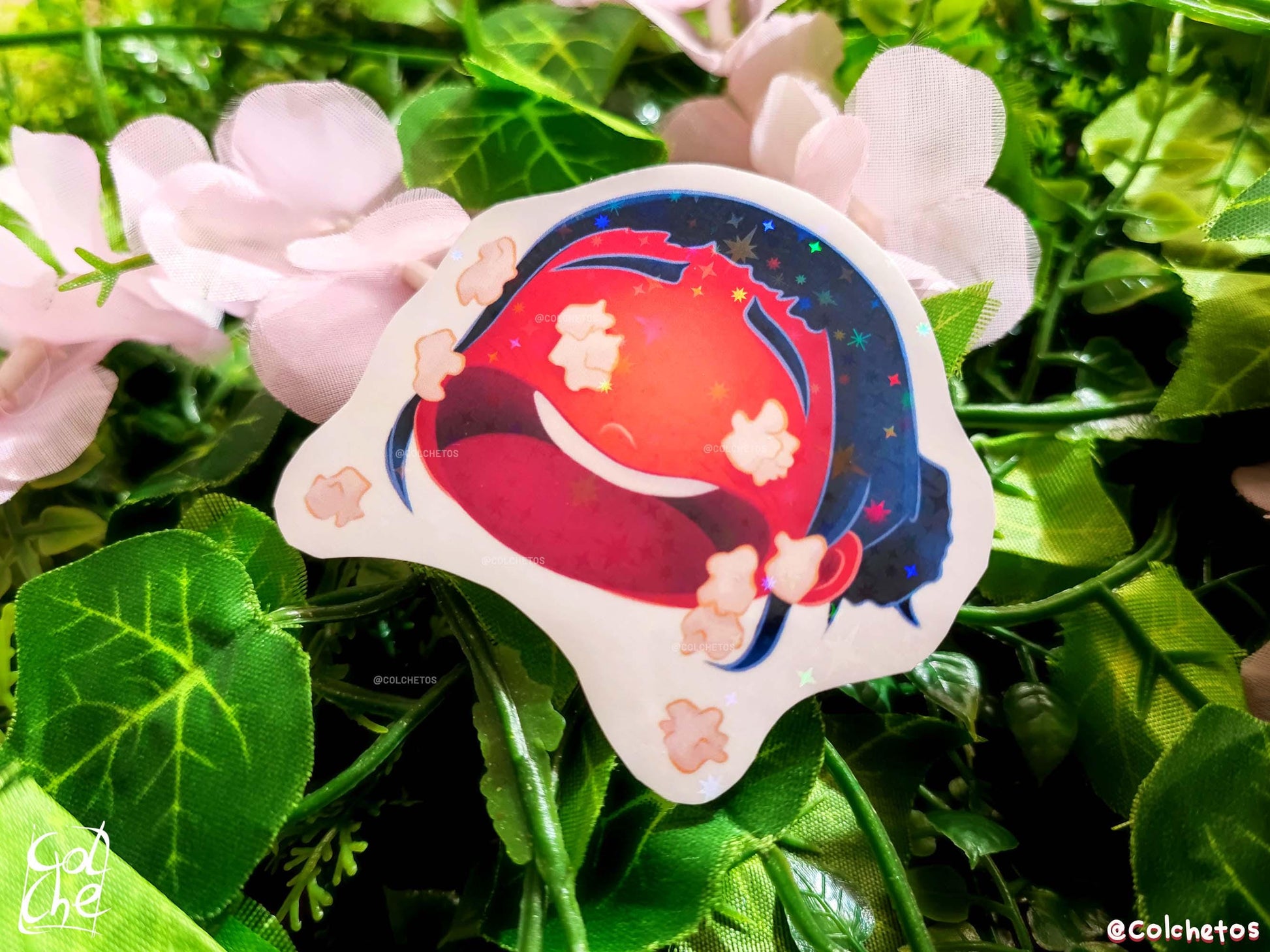 Zoey Funny Red Popcorn Face Meme Sticker - Zoey kpop demon hunters huntrix - Premium Waterproof Stars Sticker - Best Huntrx Gifs