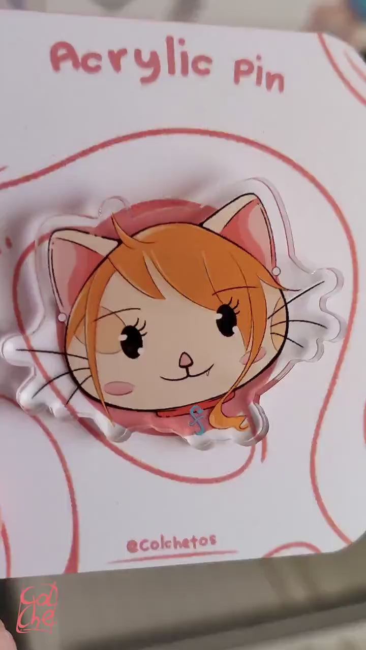 Nami Cat - Acrylic Pin Anime - One Piece - Anime Neko - by Colchetos