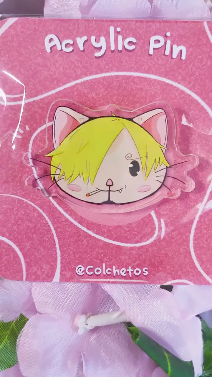 Sanji Cat - One Piece - Acrylic Pin Anime   - Nakama Mugiwara - Anime Neko - by Colchetos