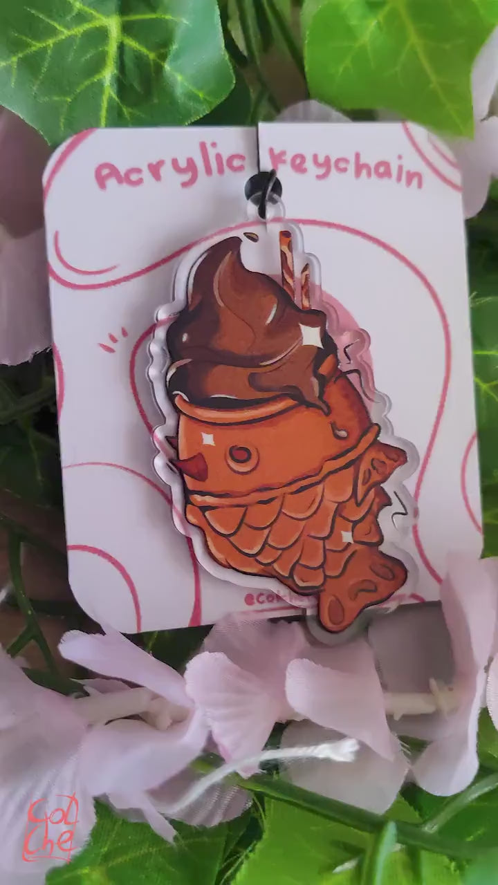 Taiyaki Chocolate Keychain - Asian Food Key Ring - Asian Food Charm - Gift for Asian Culture Lovers - By Colchetos