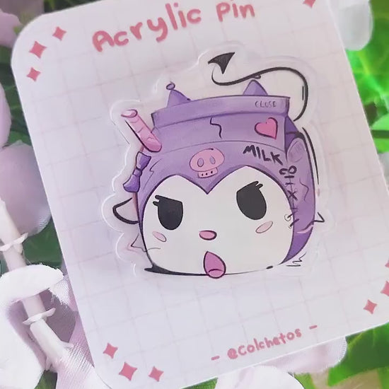 Kuromi Purple Acrylic Pin - Kawaii Milk Brick - Cute Kuromie | Kawaii Kuromie Pin | Pin regalo mochila - by Colchetos