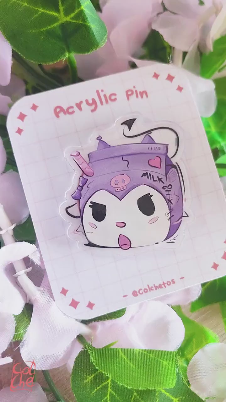 Kuromi Purple Acrylic Pin - Kawaii Milk Brick - Cute Kuromie | Kawaii Kuromie Pin | Pin regalo mochila - by Colchetos