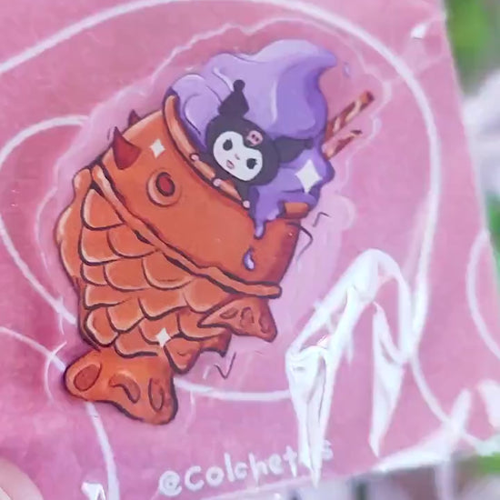 Kuromi Taiyaki  Acrylic Pin - Asian Food Cute - Cute Kuromie | Kawaii Kuromie Pin - by Colchetos