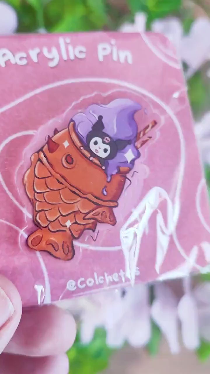 Kuromi Taiyaki  Acrylic Pin - Asian Food Cute - Cute Kuromie | Kawaii Kuromie Pin - by Colchetos