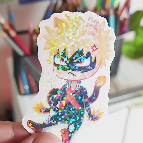 Bakugo Chibi Cat Sticker Premium Holo Dots - My Hero Academia MHA Katsuki Bakugo