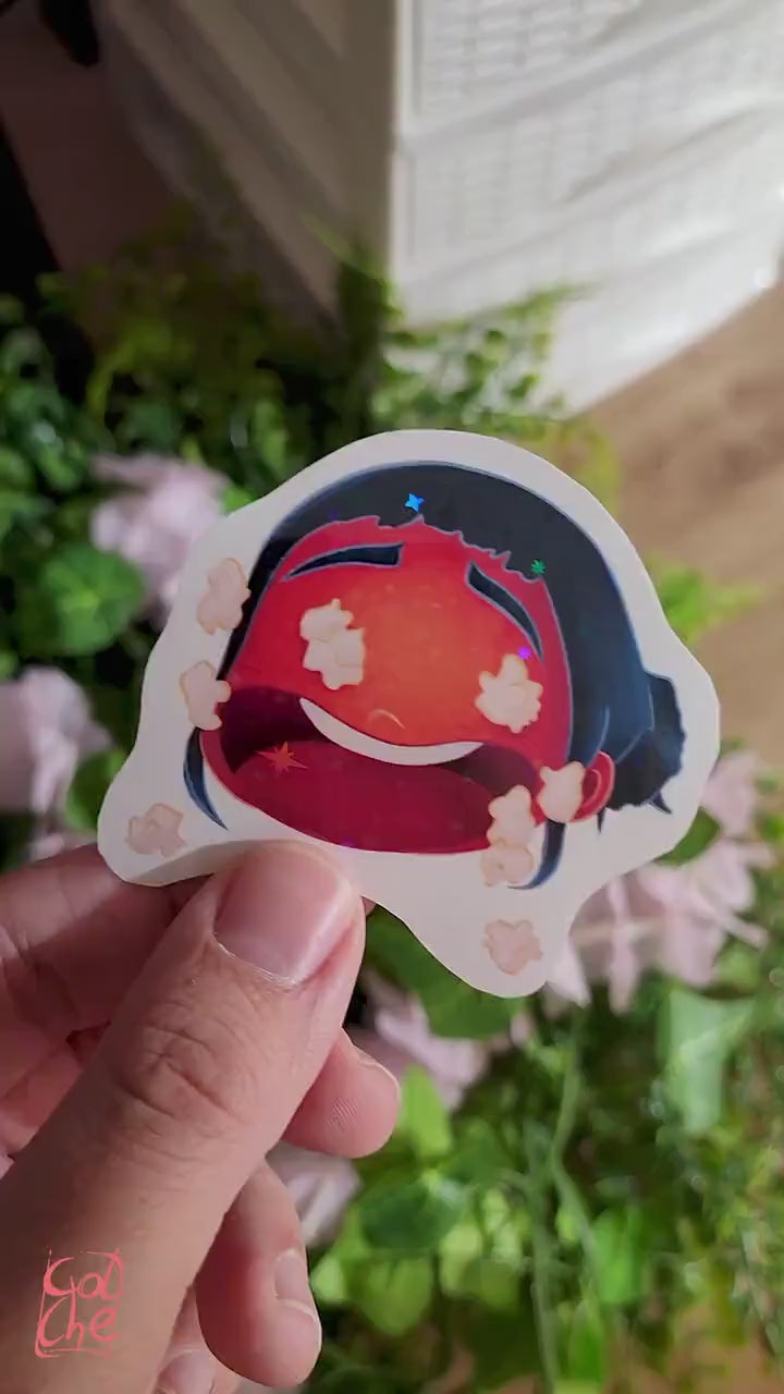 Zoey Funny Red Popcorn Face Meme Sticker - Zoey kpop demon hunters huntrix - Premium Waterproof Stars Sticker - Best Huntrx Gifs