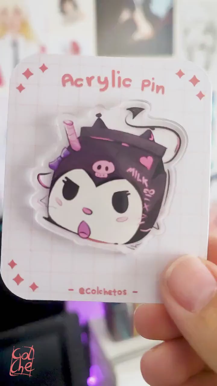 Kuromi Acrylic Pin - Kawaii Milk Brick - Cute Kuromie | Kawaii Kuromie Pin | Pin regalo mochila - by Colchetos